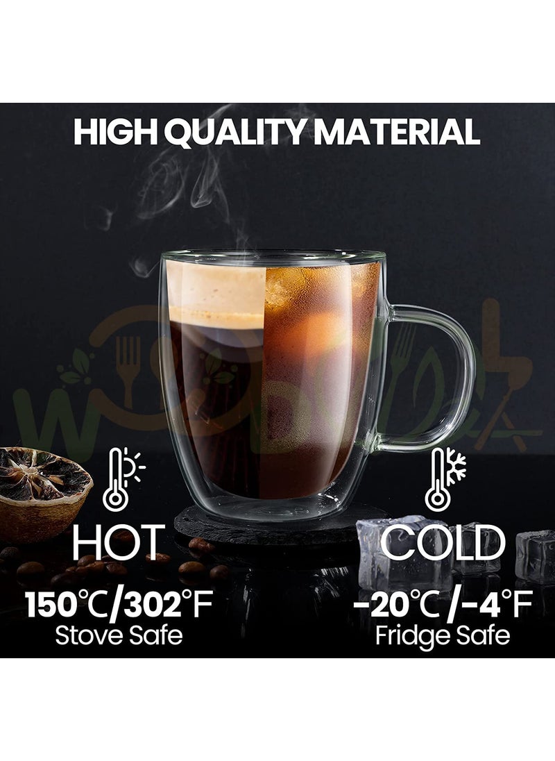 WOODTULA Double Walled Coffee Mugs Large Glass Tea Cups for Hot Beverages Iced Coffee Cup Latte Milk Juice 500ml Set of 1
