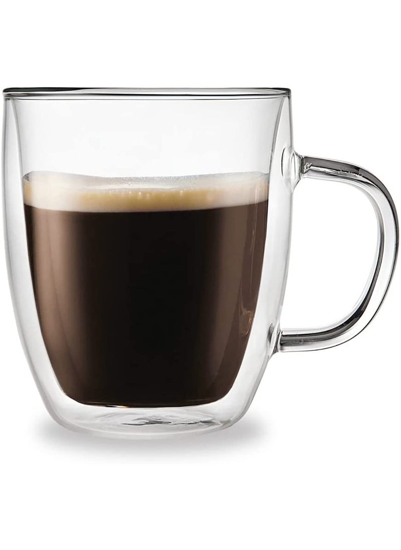 WOODTULA Double Walled Coffee Mugs Large Glass Tea Cups for Hot Beverages Iced Coffee Cup Latte Milk Juice 500ml Set of 1