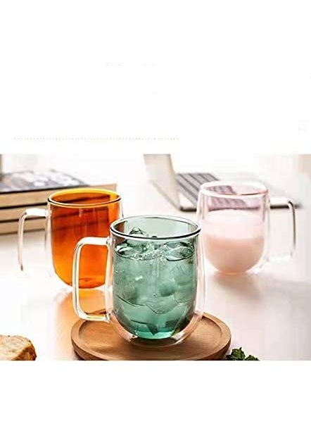 TASKHOUSE 250ML Glass Coffee Cups Insulated Double Walled Coffee Glasses Heat Resistant Cup Drinking Glasses with Handle Latte Espresso Pack of 1 Green