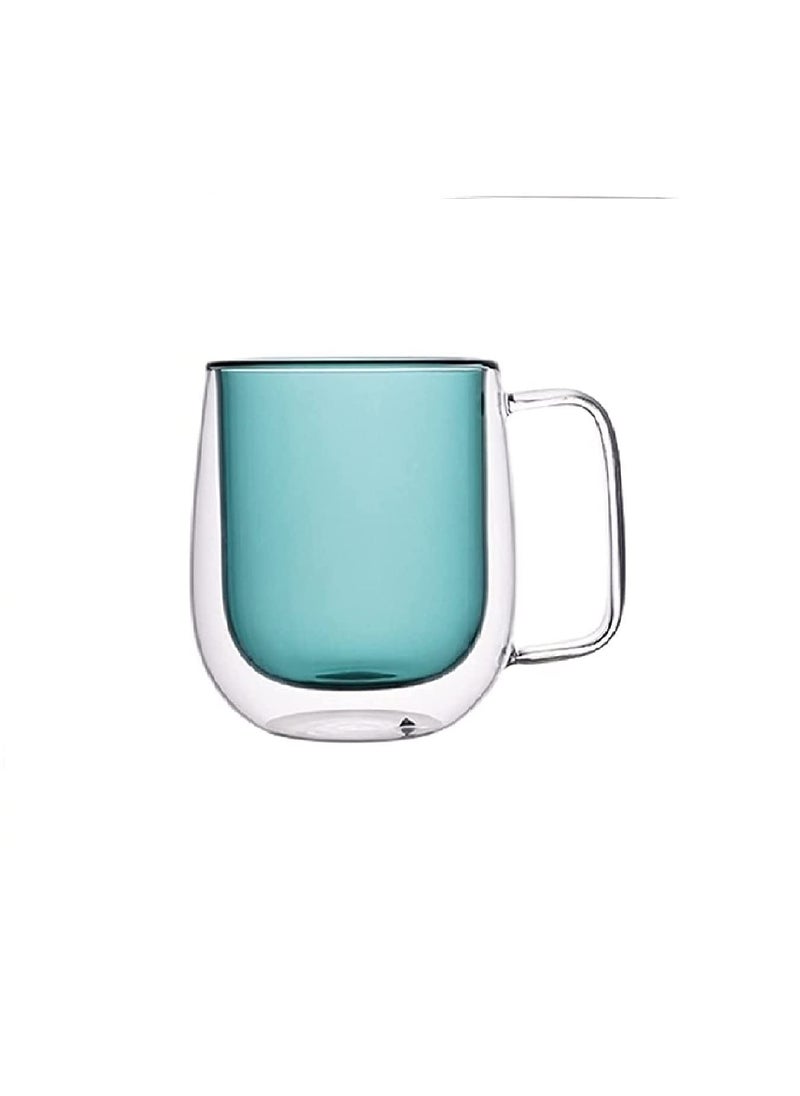TASKHOUSE 250ML Glass Coffee Cups Insulated Double Walled Coffee Glasses Heat Resistant Cup Drinking Glasses with Handle Latte Espresso Pack of 1 Green
