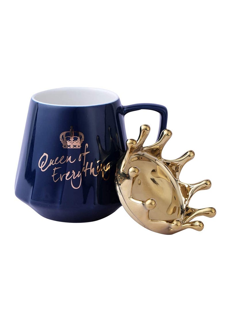 A Vintage Affair HOME DECOR Ceramic Coffee Cup White 350ml Large Tea Cup MugGlossyQueen of Everything Ceramic Printed Gift for Loved Ones Designer Mug Microwave Safe Blue