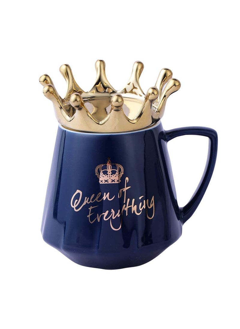 A Vintage Affair HOME DECOR Ceramic Coffee Cup White 350ml Large Tea Cup MugGlossyQueen of Everything Ceramic Printed Gift for Loved Ones Designer Mug Microwave Safe Blue