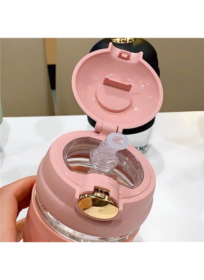 Suicune Reusable Glass Coffee Juice Mug Shaker with Lid Straw Thick Borosilicate Glass Tumbler AntiSlip Silicone Band LeakProof Travel Cup Sipper Bottle for Hot Cold Drinks