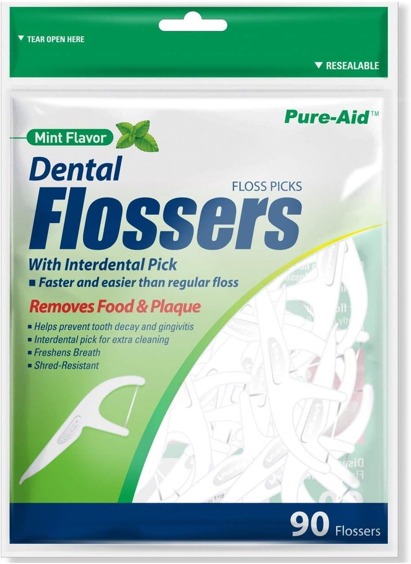 Dental Flossers With Interdental Pick Mint Flavor 90 Ct