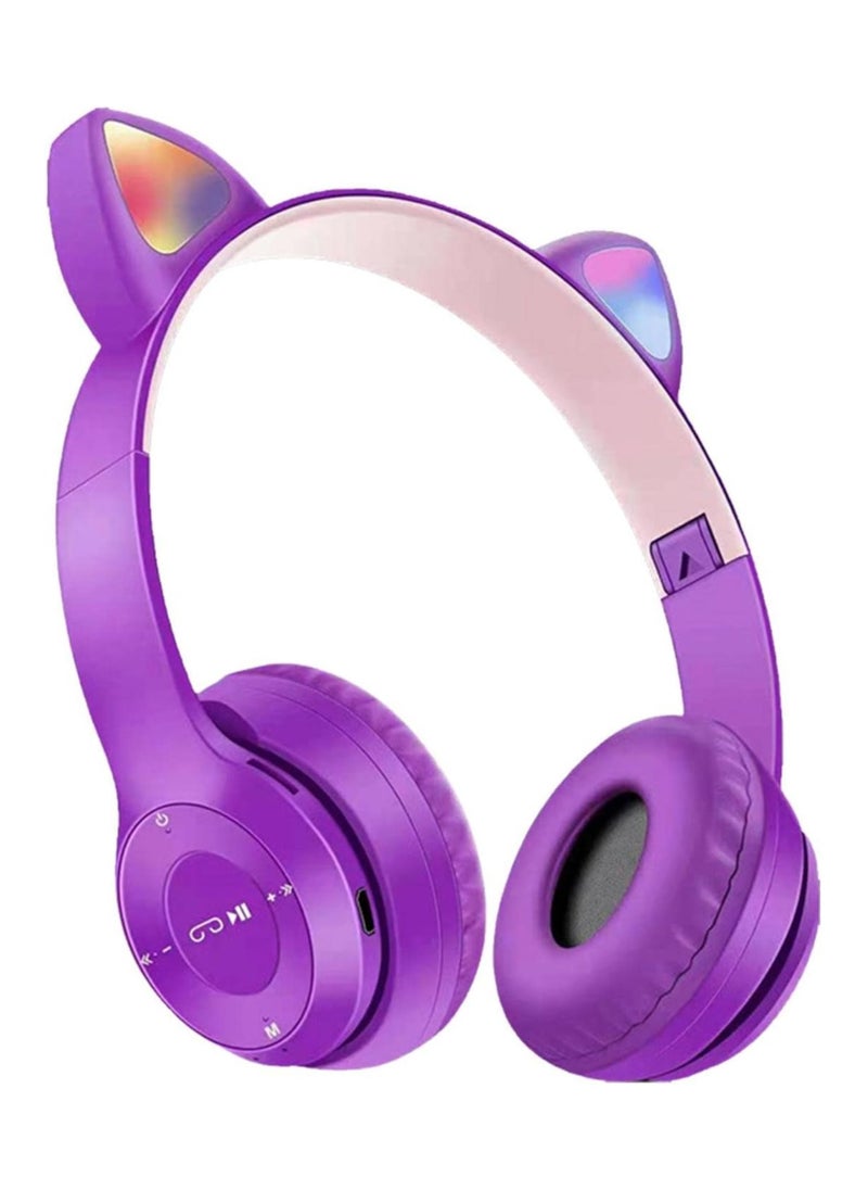 P47M Cat Ears Wireless Bluetooth Headset  With Foldable Glowing  Stereo Noise Canceling Headphones