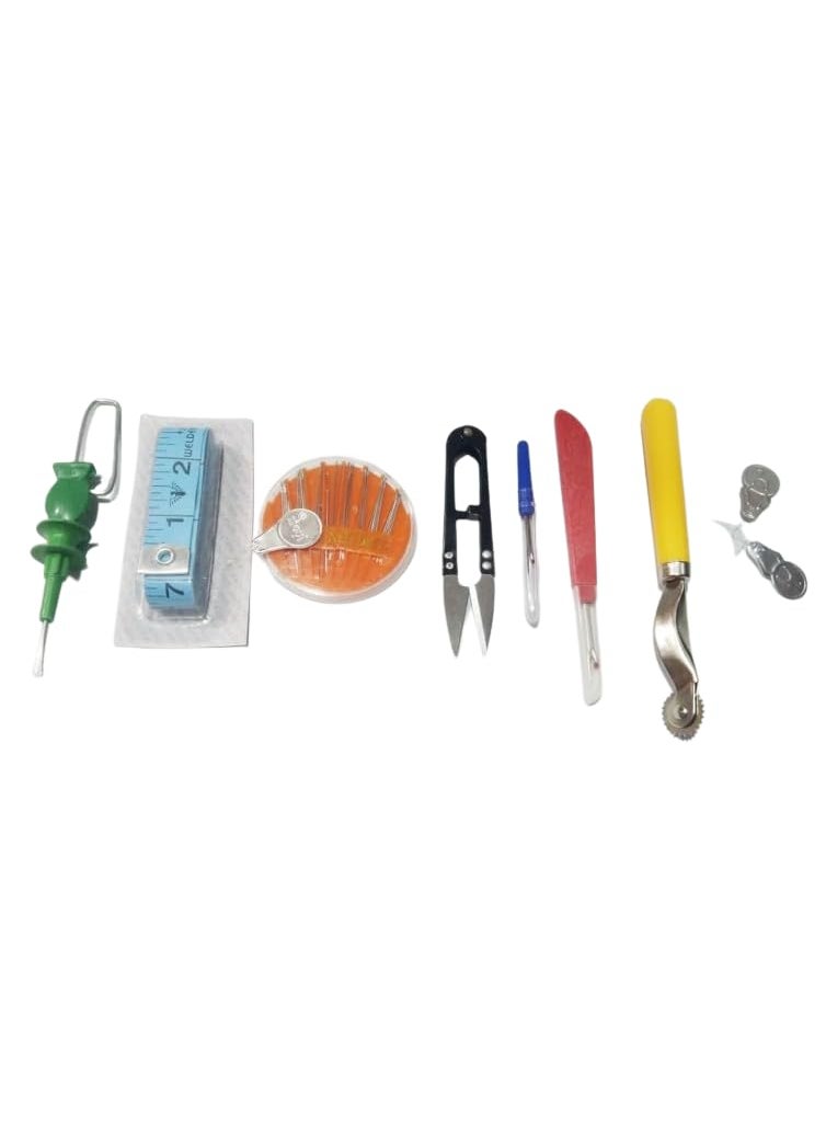 Hesch 9 Brand Embroidery Seam Ripper Measuring Tape For Clothes Tailoring Thread Cutter Tool Set Tracing Wheel For Tailoring Hand Sewing Needles Kit and bobbin winder screw driver Combo Pack
