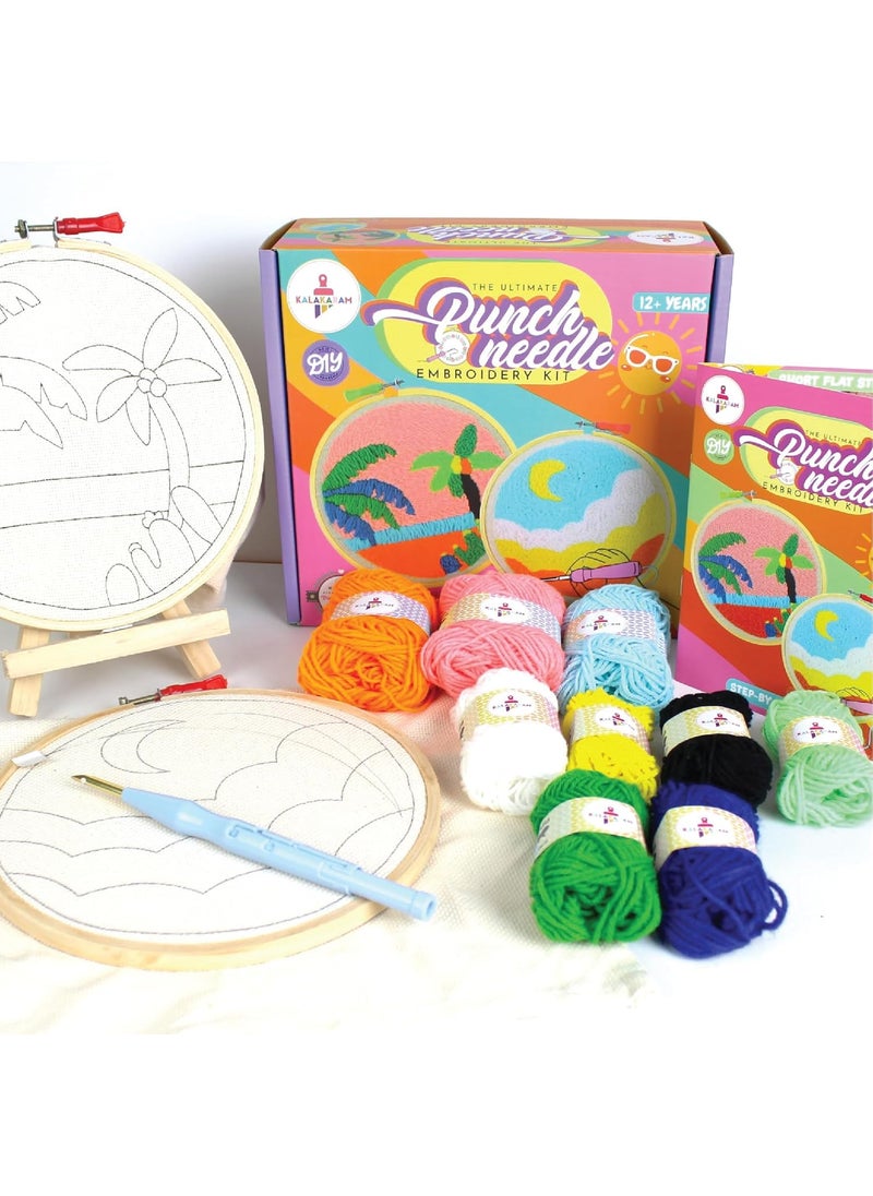 Kalakaram Punch Needle Kit BeginnerFriendly DIY Embroidery Set with Printed Designs Tools Fun Art Craft Gift for Kids Adults Perfect for Birthdays Creative Hobbies