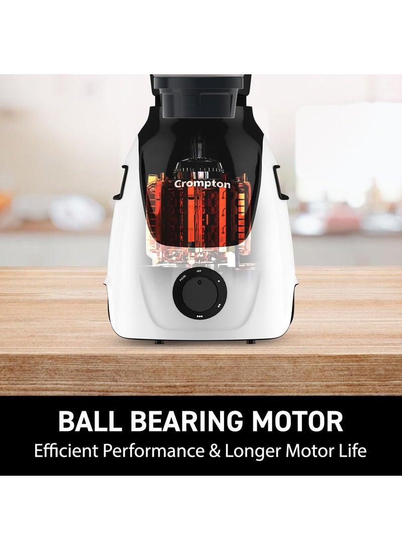 Crompton Duroelite 1000 watts 3 jar Mixer Grinder 100 copper motor Ball bearing Metal jar base LED speed indicator Lid lock design Black and white