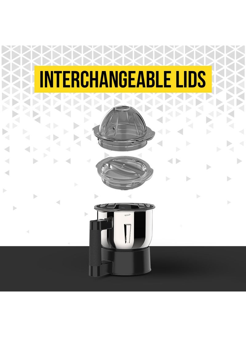 UltraToppMixergrinderfor SuperfastgrindingHigh Speed750 WattsSafetyLocksystem AISI 304Food GradeStainlessSteelJars3Jars ABS BodySerratedbladesCylindricalJars5YearWarrantyonMotorsJet Black