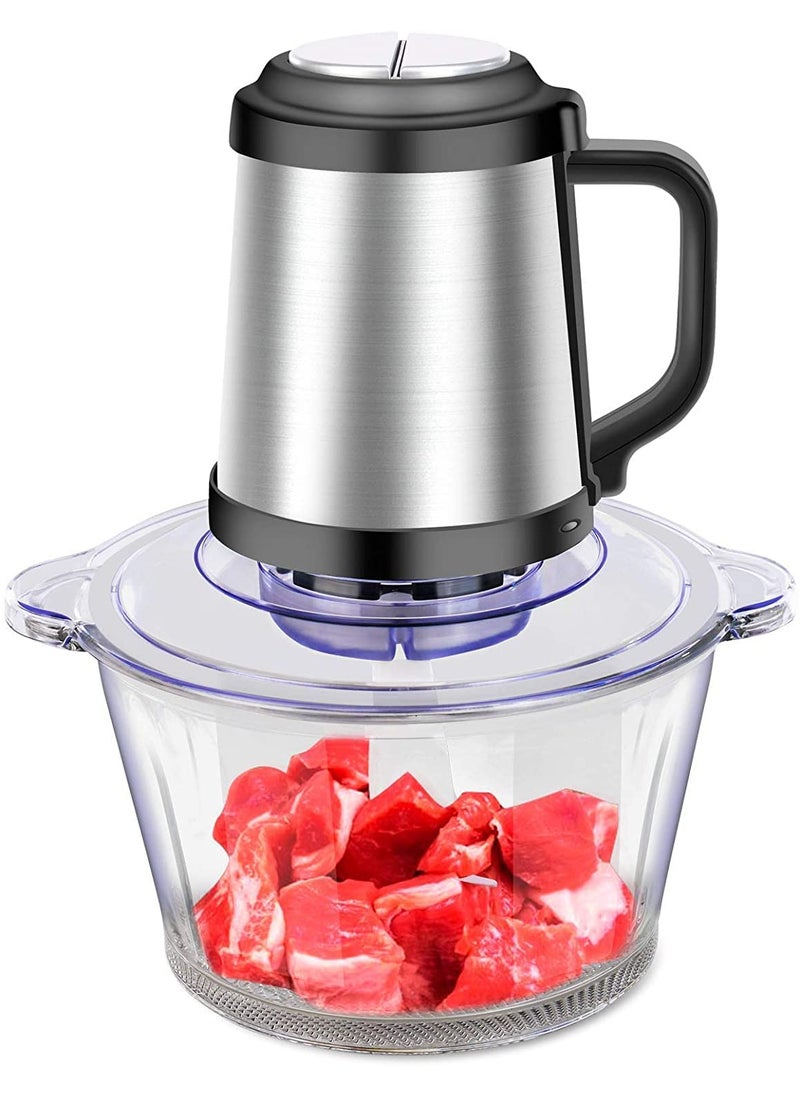 VBM Electric Food ChopperFood ProcessorMeat Grinder 2L Glass Bowl 250W Food Grinder Machine for Meat Vegetable Fruit Onion Garlic Spices 2L
