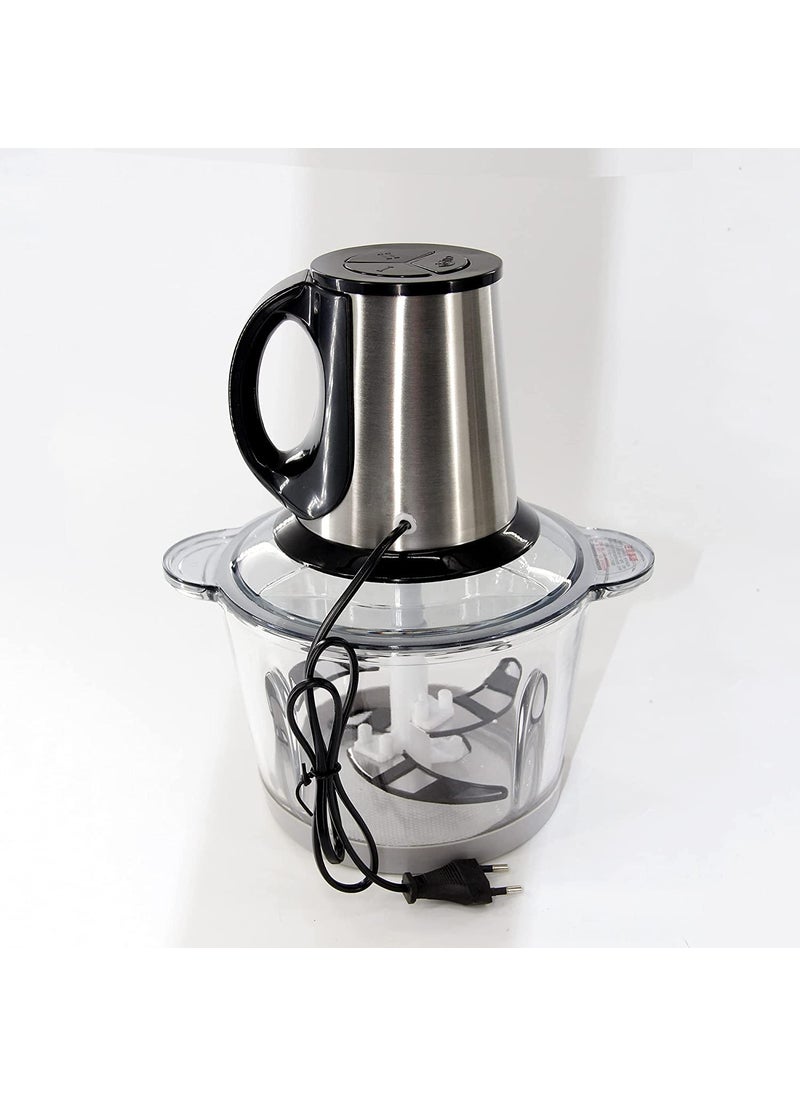 VBM 3 Speeds Stainless Steel Electric Meat Grinders with Glass Bowl for Heavy Kitchen Food Chopper Keema Machine Meat Vegetables Onion Slicer Garlic Slicer Dicer Food Processor 2L250W
