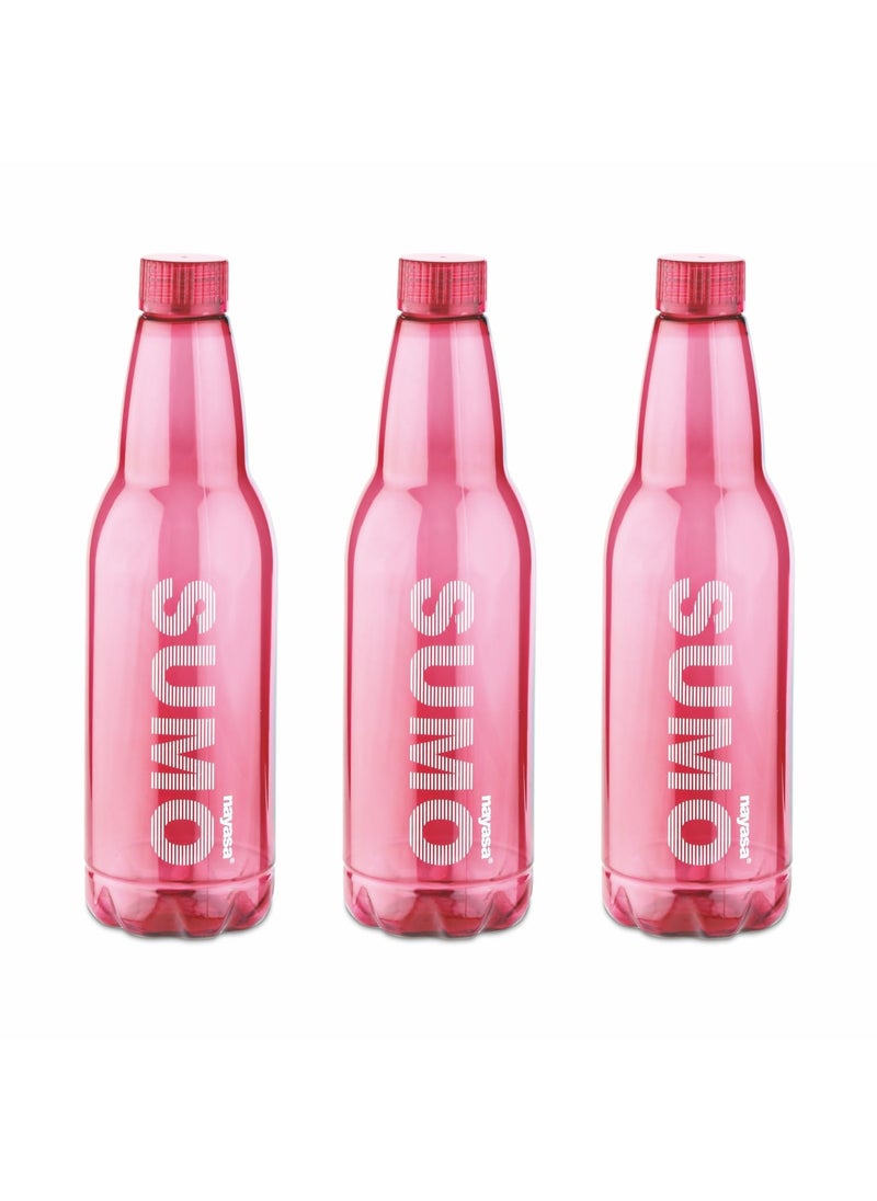 Nayasa Sumo Pet Fridge Bottles | Set Of 3 | 1000 ML | BPA Free |Rust Free | Ideal For Home, Kitchen, School, Office | Pink