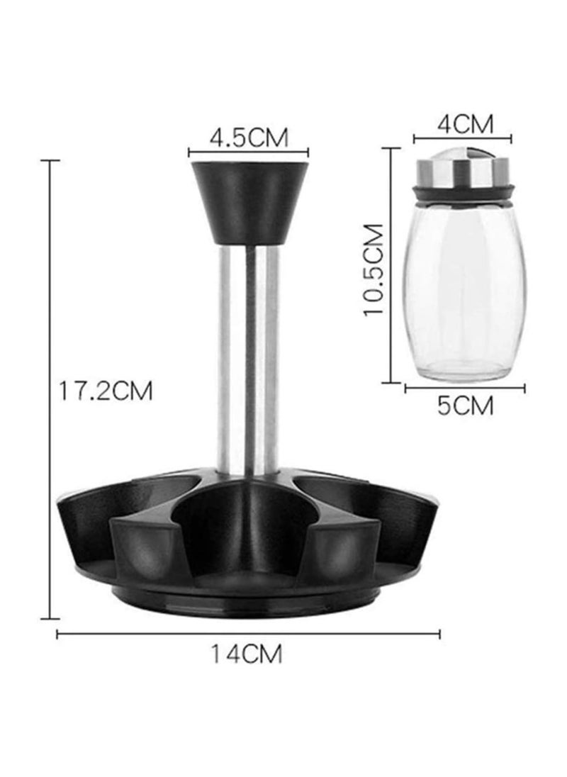 Revolving Spice Rack Organizer, Spinning Countertop Spice Rack Organizer with 6 Glass Jar Bottles Set for Herbs, Salt and Pepper, Glass Condiment Set with 360°Rotating Holder