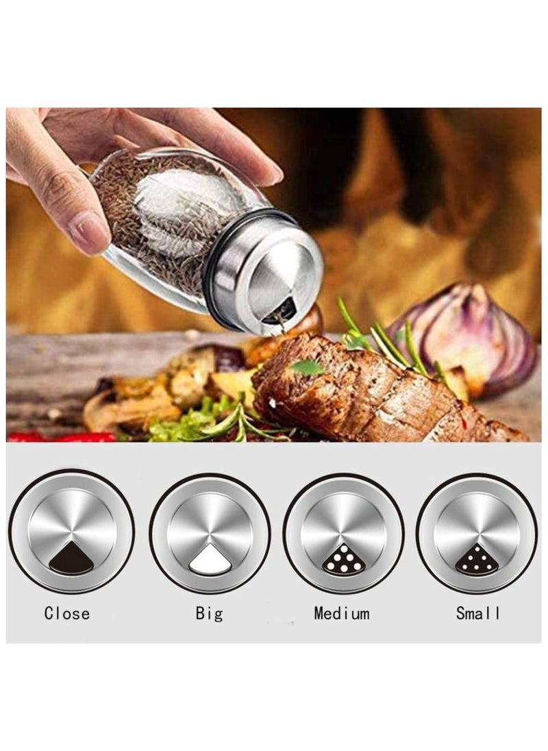 Revolving Spice Rack Organizer, Spinning Countertop Spice Rack Organizer with 6 Glass Jar Bottles Set for Herbs, Salt and Pepper, Glass Condiment Set with 360°Rotating Holder