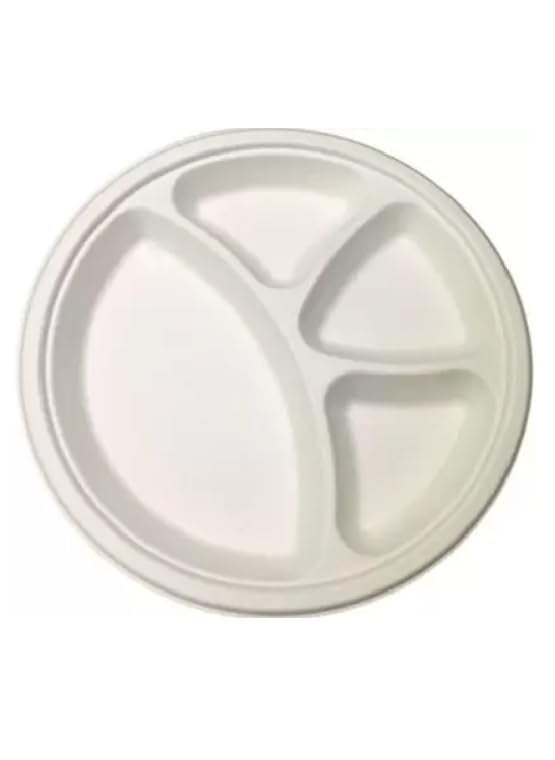 SHOP & SHOPPEE Eco-Friendly, Safe & Hygienic Plate with 4 Sections Round Shape Dinner Plate (Pack of 25, Microwave Safe)