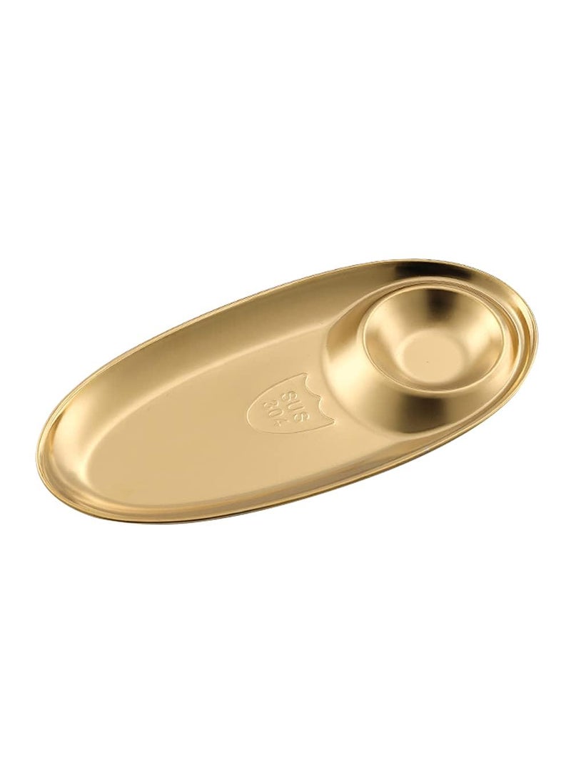Gikvni Kitchen Stainless Steel Snack Plate Grid Oval Cutlery Sauce Plate Western Food French Fries Fried Chicken Dim Sum Plate Split Plate Oval Camping Adult Snack Plate (Gold)