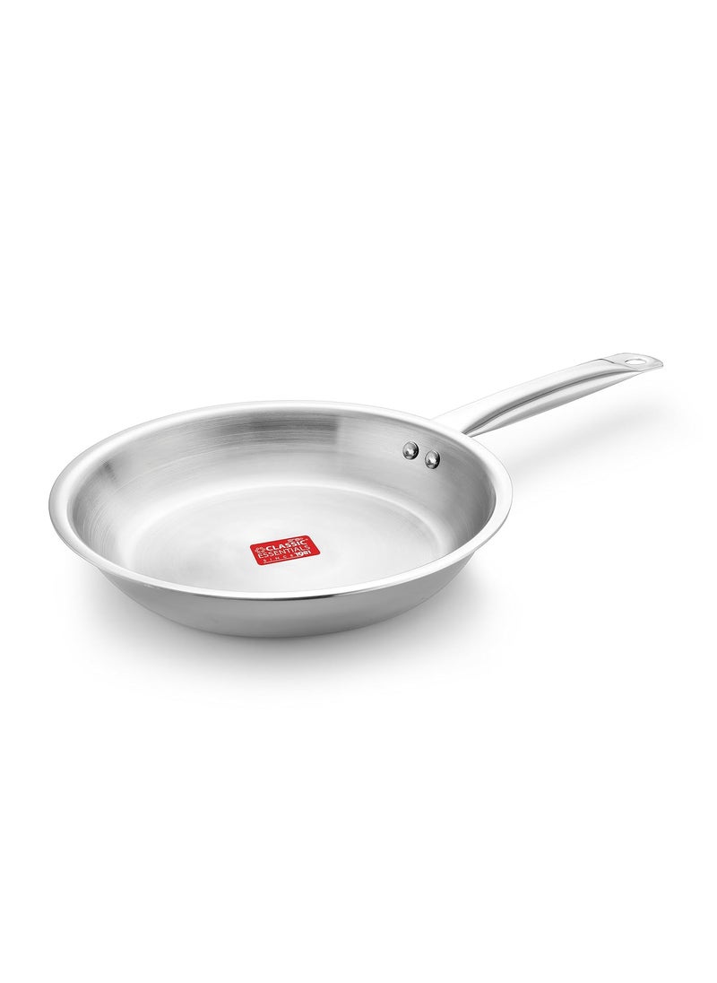 CLASSIC ESSENTIALS Triply Stainless Steel Fry Pan | Frying Pan for Cooking (24cm, 1.7Ltr) Stove & Induction Cookware | Heat Surround Cooking | Easy Grip Handles | Stainless Steel Fry Pan