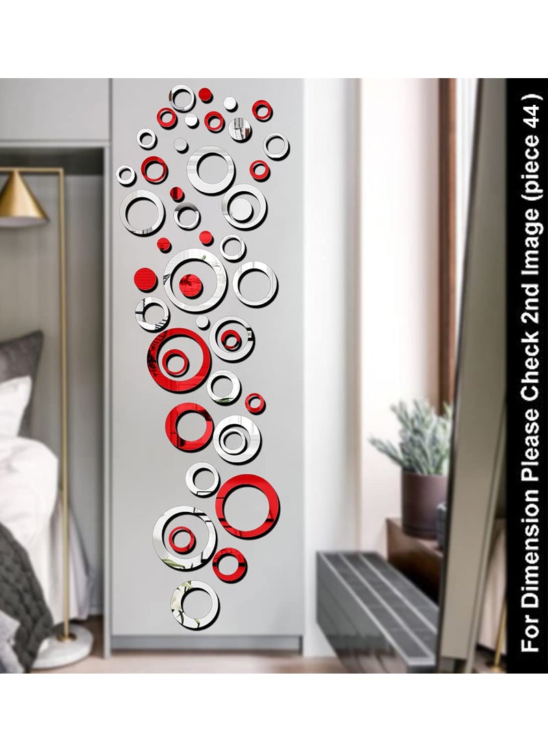 Bikri Kendra Ring and dots 35 Silver 35 red Wall Mirror Sticker 3D Acrylic Pack of 70