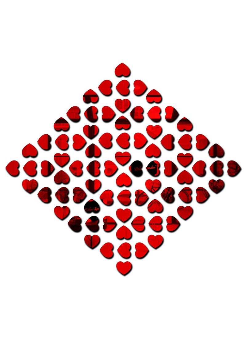 Bikri Kendra Acrylic 3D Hearts Mirror Wall Mount Stickers Red Set of 100