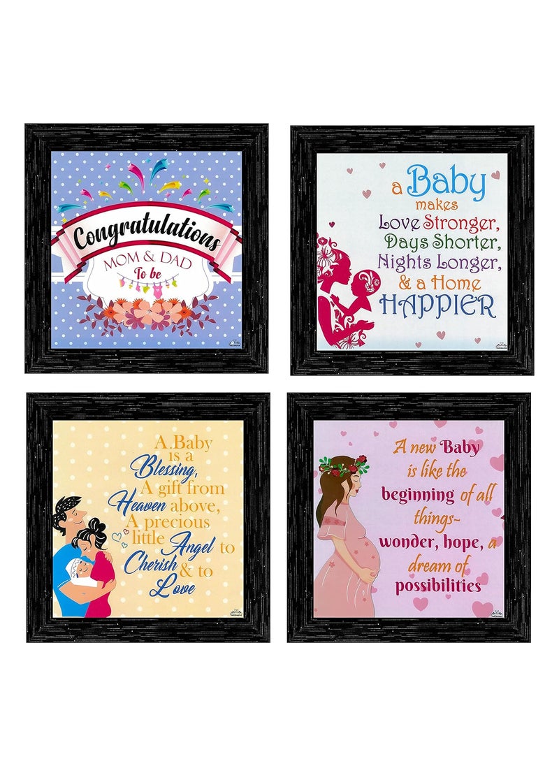 Indianara 4 Piece Set of Framed Wall Hanging Baby Shower Decor Art Prints 1195 87 inch X 87 inch Without Glass