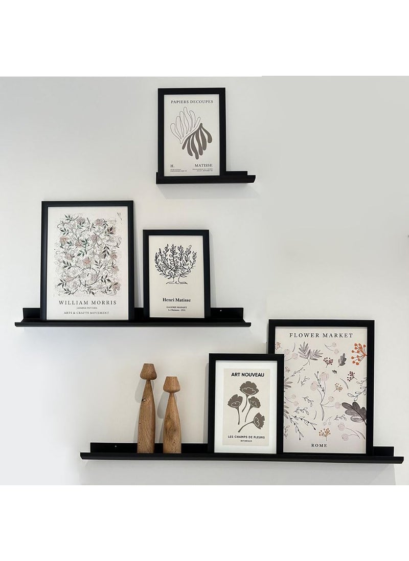 Spillbox Metal Photo Frame Stand for Wall Mount Floating Shelf Shelves Displaying Photos and Artwork Images Living Room Kitchen and Office for Home Decoration Set of 3 Black