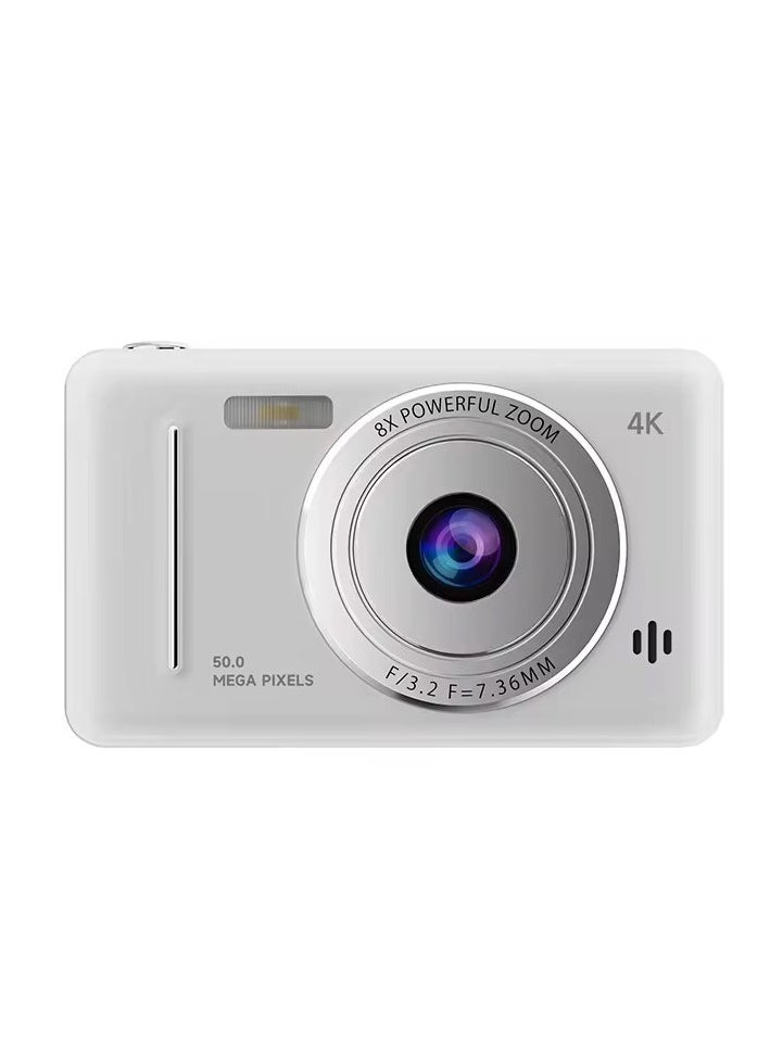 1080P Mini Home Student Kids Digital Camera 2.4Inch LCD Screen 8X Zoom Full HD Photo Video Anti-shake Face Recognition Music Games Compact Portable Small White for Children Teen Girl Boy