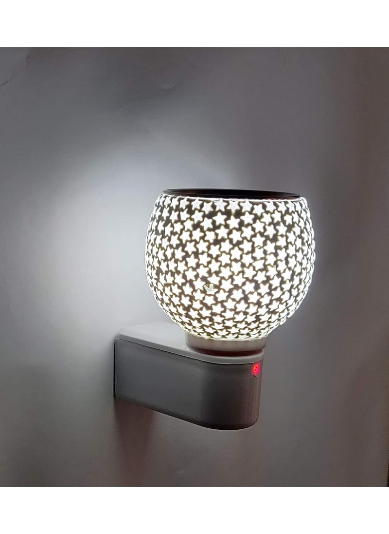 SKYEPIC Ceramic Glass Kapoor Dani Electric Camphor Diffuser with Night Lamp Incense Holder Aroma Essential Oil Burner with Switch