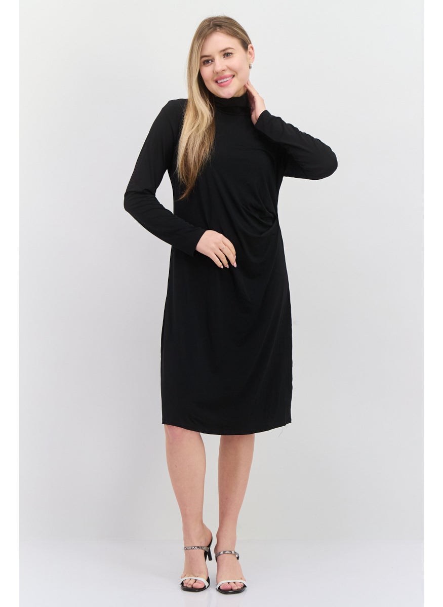 Women Plain Midi Dress, Black