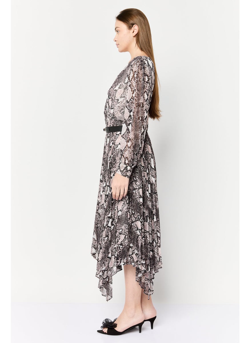 Women Snakeskin Belted Midi Dress, Multicolor