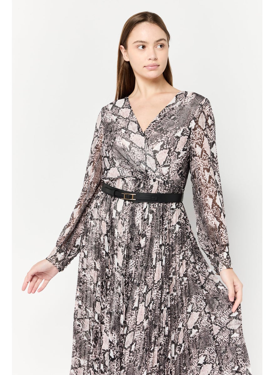Women Snakeskin Belted Midi Dress, Multicolor
