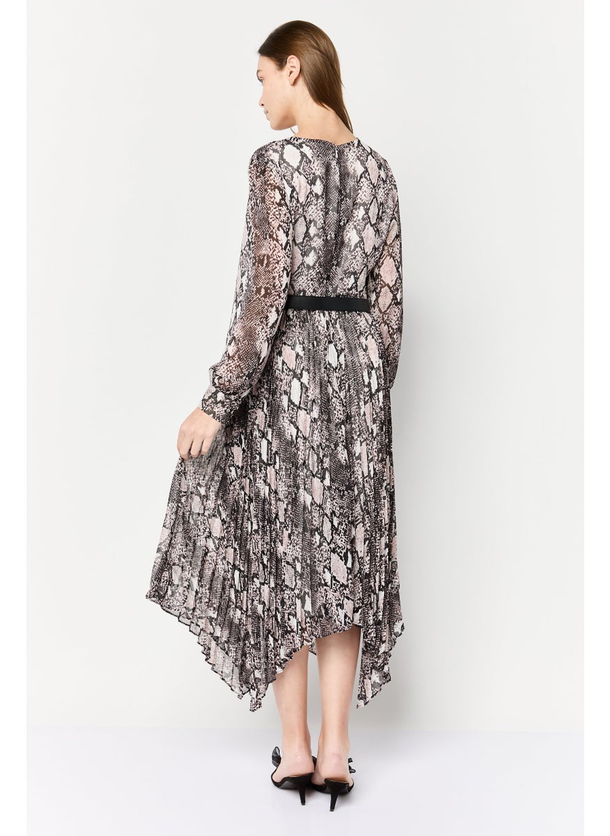 Women Snakeskin Belted Midi Dress, Multicolor