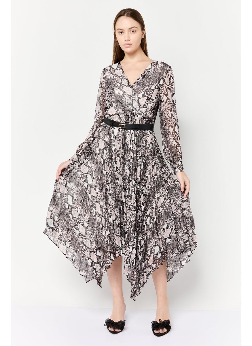 Women Snakeskin Belted Midi Dress, Multicolor