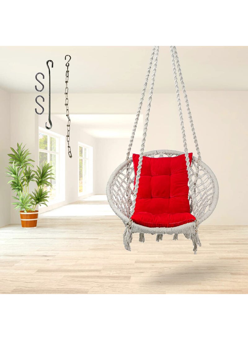 Curio Centre Make in India White Round Cotton Swing with L Shape Cushion Chain KitHammock Swing for Kids AdultsSwing for BalconyLCushion Chain Accessories Included 145x57x43 cm White