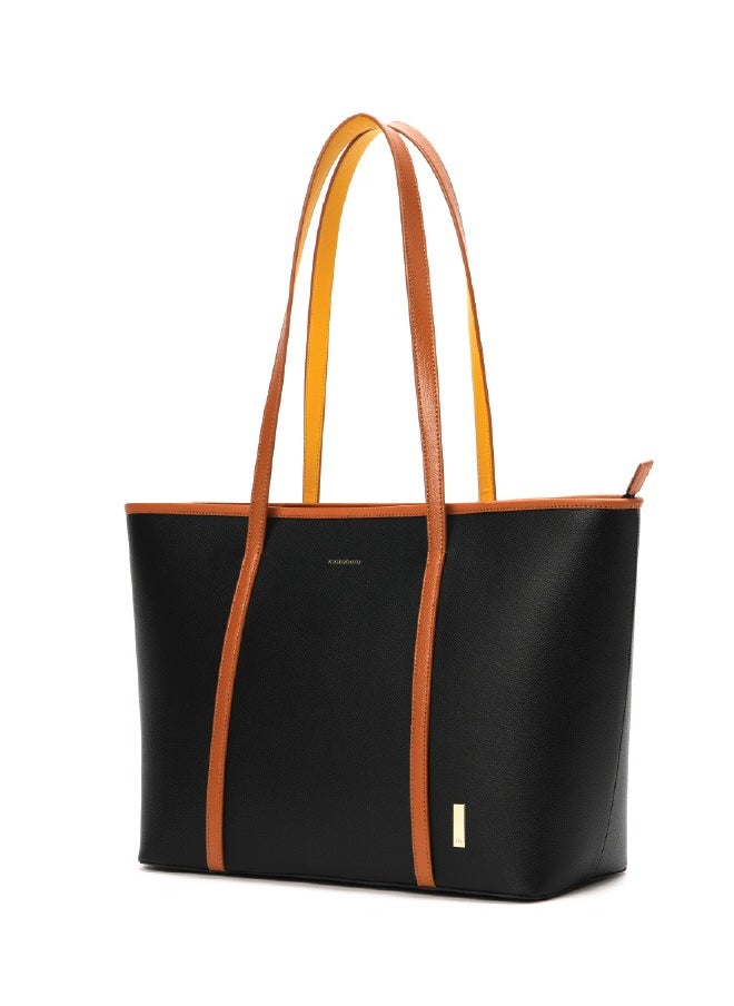 MOKOBARA The Astrid Tote Vegan Leather Oversized Black Tote Bag for Women (Morning Affirmations)