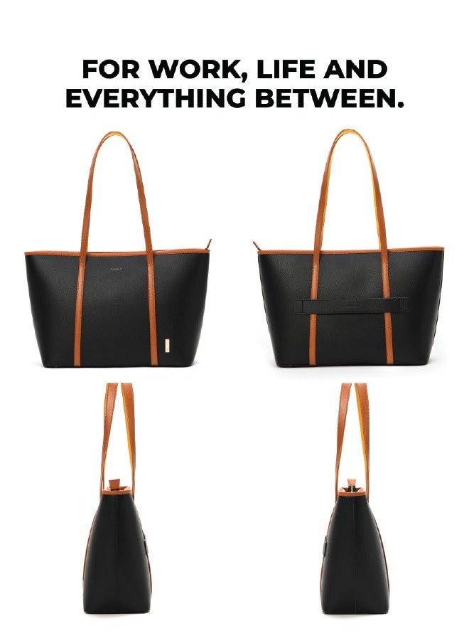MOKOBARA The Astrid Tote Vegan Leather Oversized Black Tote Bag for Women (Morning Affirmations)