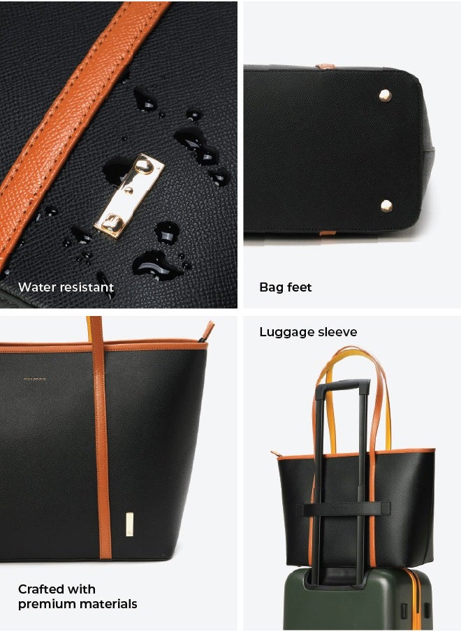 MOKOBARA The Astrid Tote Vegan Leather Oversized Black Tote Bag for Women (Morning Affirmations)