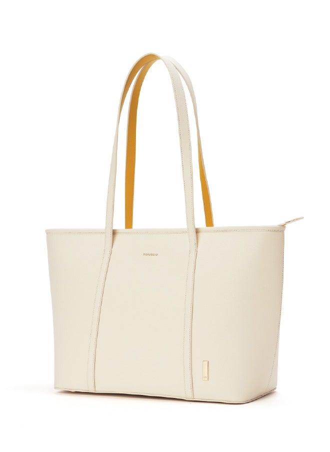 MOKOBARA The Astrid Minimal Tote Vegan Leather Oversized Black Tote Bag For Women (Oatmilk)