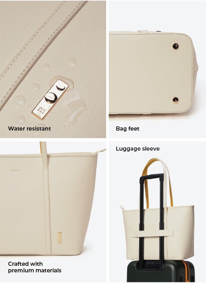 MOKOBARA The Astrid Minimal Tote Vegan Leather Oversized Black Tote Bag For Women (Oatmilk)