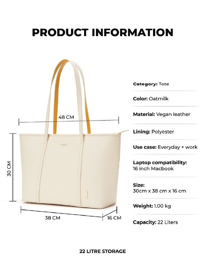 MOKOBARA The Astrid Minimal Tote Vegan Leather Oversized Black Tote Bag For Women (Oatmilk)
