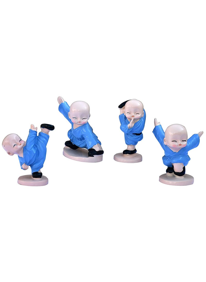 Natali Traders Pack of 4 Kung Fu Baby Monk Buddha for Car Dashboard Home Decor Figurines Showpiece Multi Purpose Gift