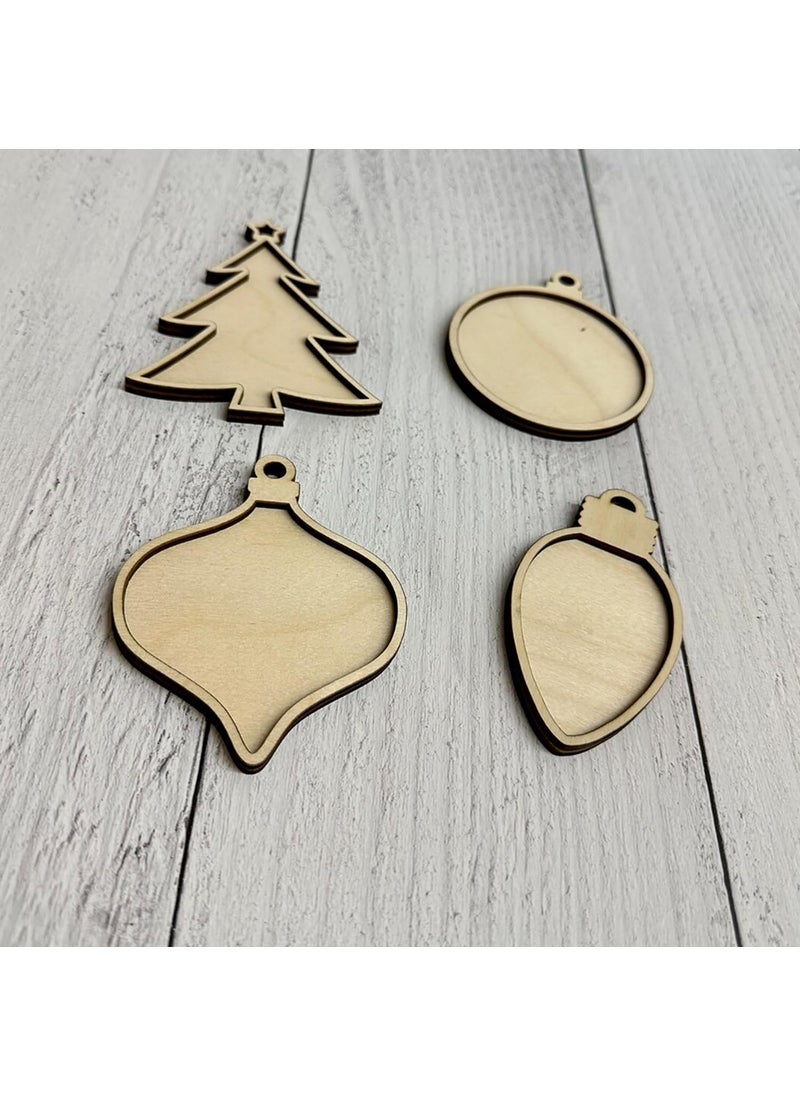 Curious Button Set of 8 pcs Unfinished Ornaments Laser Cutouts 2 Piece Laser Cut Wooden Ornaments DIY Ornament Crafts Ornament Craft Kit Wood Cutouts