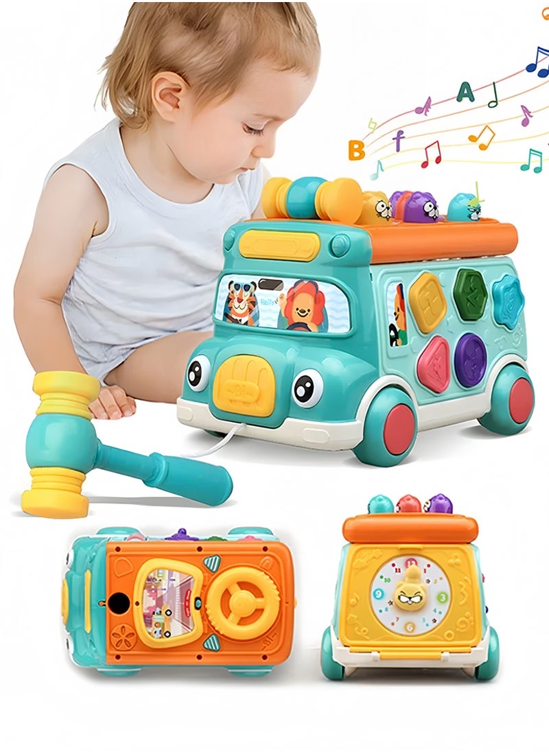 Pounding Toys for Toddlers Educational Toy Pull Along Bus Gopher Toy for Boys Girls Birthday Gift, Multicolour