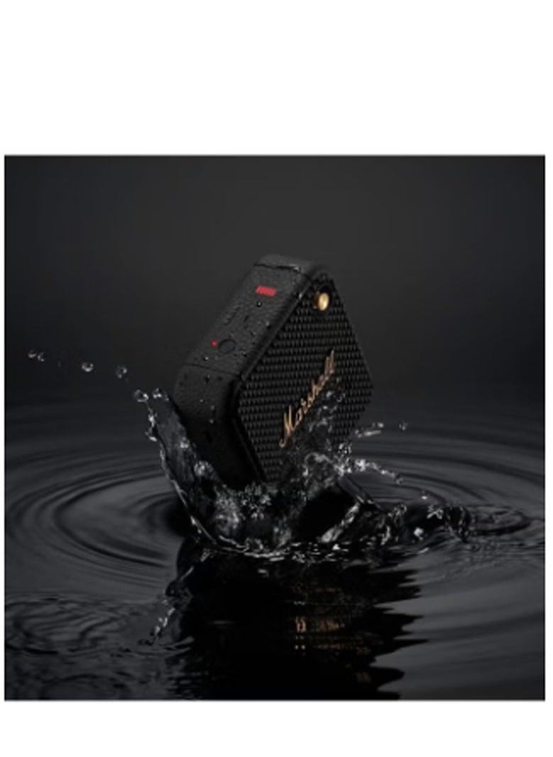 Willen Bluetooth Speaker, Wireless, 15+ Hours Playtime, Water-Resistent, Quick Charge, Stackable - Brass And Black