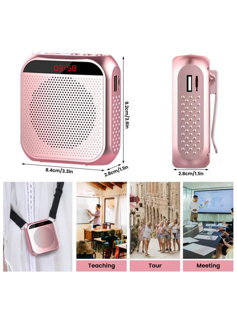 Portable Voice Amplifier for Teachers, 2200mAh Rechargeable Personal Amplifier Mic, PA System Headset Microphone with Speaker for Teachers, Training, Meeting, Tour Guide, Yoga, Classroom (Rose Gold)
