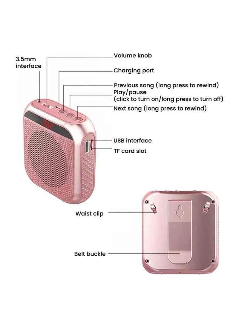 Portable Voice Amplifier for Teachers, 2200mAh Rechargeable Personal Amplifier Mic, PA System Headset Microphone with Speaker for Teachers, Training, Meeting, Tour Guide, Yoga, Classroom (Rose Gold)