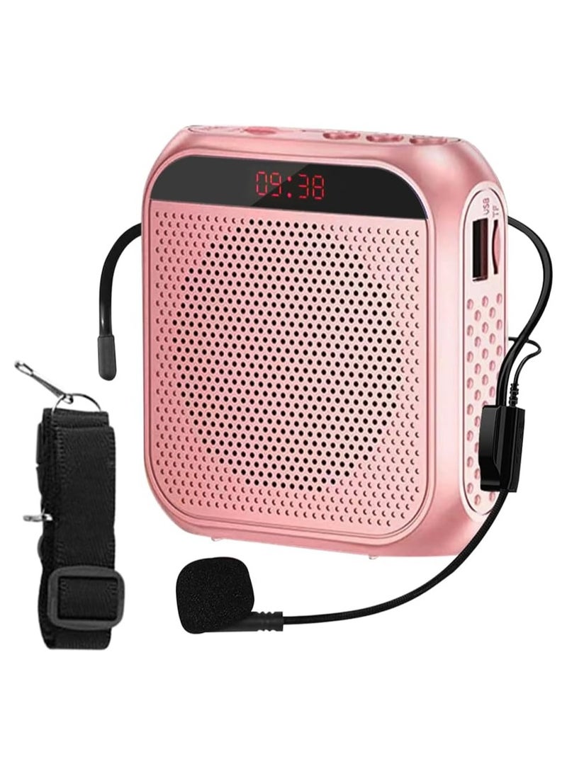 Portable Voice Amplifier for Teachers, 2200mAh Rechargeable Personal Amplifier Mic, PA System Headset Microphone with Speaker for Teachers, Training, Meeting, Tour Guide, Yoga, Classroom (Rose Gold)