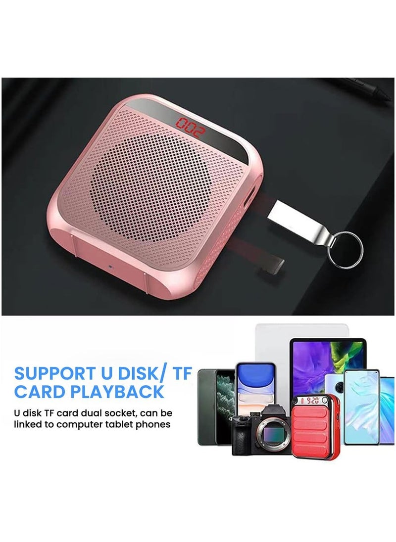 Portable Voice Amplifier for Teachers, 2200mAh Rechargeable Personal Amplifier Mic, PA System Headset Microphone with Speaker for Teachers, Training, Meeting, Tour Guide, Yoga, Classroom (Rose Gold)