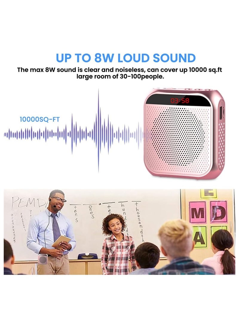 Portable Voice Amplifier for Teachers, 2200mAh Rechargeable Personal Amplifier Mic, PA System Headset Microphone with Speaker for Teachers, Training, Meeting, Tour Guide, Yoga, Classroom (Rose Gold)