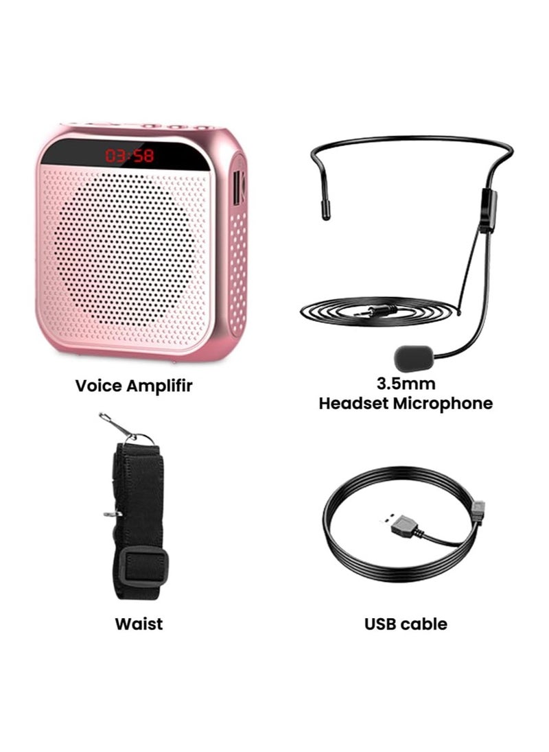 Portable Voice Amplifier for Teachers, 2200mAh Rechargeable Personal Amplifier Mic, PA System Headset Microphone with Speaker for Teachers, Training, Meeting, Tour Guide, Yoga, Classroom (Rose Gold)