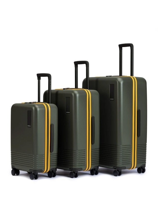 MOKOBARA Iconic Range The Set of 3 Polycarbonate Hard Shell Luggage 79Cms Cabin, Small Medium & Large Size German Makrolon Green, 8 Spinner Wheels Suitcase Trolley, Hinomoto Wheels (Forest Sunray)